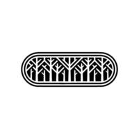 Minimalist Forest Black White Geometric Trees in Oval Frame. vector