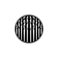Minimalist Forest in Circle Black and White. vector