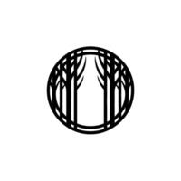 Minimalist Forest Circle Black Trees on White, Modern. vector
