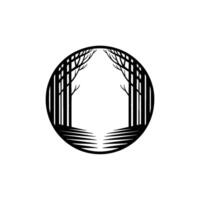 Minimalist Forest Archway in Circle, Black and White. vector