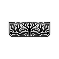 Minimalist Black Tree Silhouette in Rectangular Frame, Nature. vector