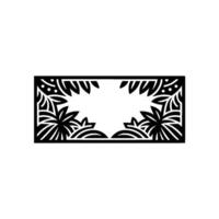 Black Floral Frame with Decorative Leaf and Palm Tree Designs. vector