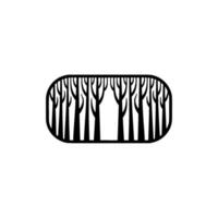 Minimalist Black Forest Silhouette within Rounded Rectangular Frame. vector