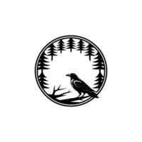 Raven in Forest Circle - Monochrome, Minimalist. vector