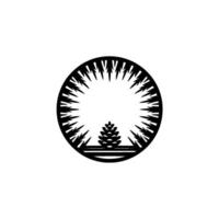 Pine Cone and Circle , Minimalist Black and White. vector