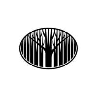 Black and White Forest in Oval Frame, Nature Symbol. vector