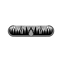 Minimalist Forest Black Silhouette Trees in Oval Frame. vector
