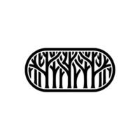 Stylized Forest in Oval Frame, Black and White. vector