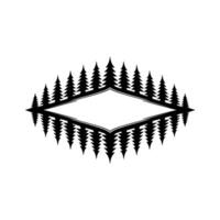 Minimalist Forest Emblem Diamond Frame Pine Trees, Black White. vector
