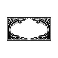 Black White Tree Frame with Moon - Minimalist Nature. vector