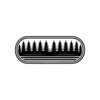 Minimalist Forest Badge Pine Trees in Oval Frame, Black White. vector