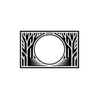 Minimalist Black and White Forest Frame with Circle Element. vector