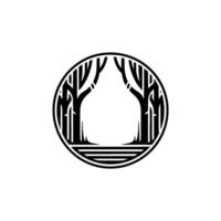Minimalist Forest Trees in Circle, Monochrome, Clean. vector