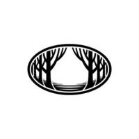 Minimalist Forest Oval Black Silhouette Trees, Nature , Simple. vector