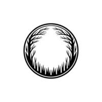 Minimalist Circle Forest Black Trees and Grass on White. vector