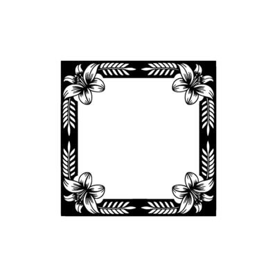 Elegant Floral Frame in Black White Invitation , Border, Empty Space.