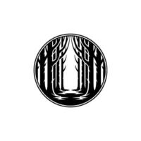 Forest Path in a Circle Minimalist Black White Illustration. vector