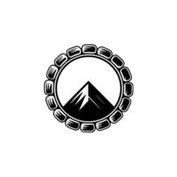 Mountain Peak Emblem, Minimalist Black White Circular. vector