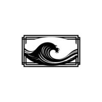 Black and White Wave Silhouette in Frame, Minimalist. vector
