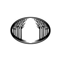 Minimalist Forest Silhouette in Oval Frame - Black and White - . vector