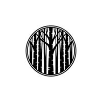 Minimalist Birch Tree Forest in Circular Frame. vector