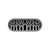 Minimalist Forest in Oval Frame Black and White. vector