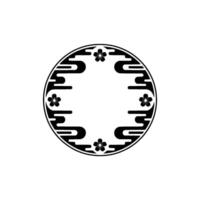 Japanese Sakura Circle Emblem in Black and White. vector