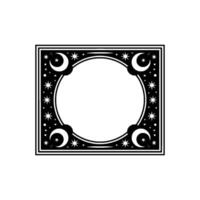 Celestial Frame Moon Stars Illustration, Black White, Decorative Border. vector