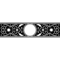 Black and White Ornamental Border with Stars, Swirls, and Circle. vector