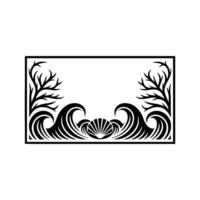 Illustration Oceanic Frame with Waves, Seashells, and Branches. vector
