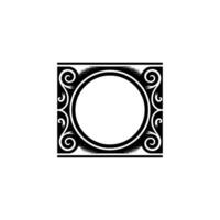 Black White Ornamental Frame Circular Center, Geometric. vector