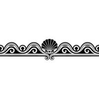 Elegant Border Seashell Wave Ornament, Black on White, Decorative Element. vector
