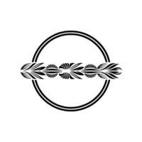 Minimalist Floral Circle Ornament, Black White Decorative. vector