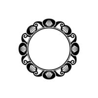 Ornamental Seashell Circle Frame , Elegant Black on White, Invitation. vector