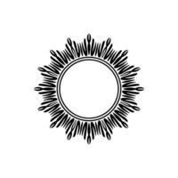 Circular Decorative Frame with Abstract Sunburst , Monochromatic. vector