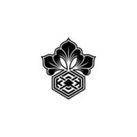 Elegant Black White Floral Hexagon. vector