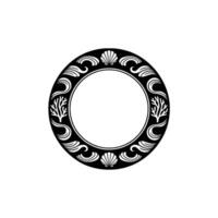 Elegant Circular Sea-Themed Frame, Black and White, Minimalist. vector