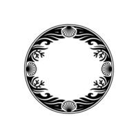 Elegant Black White Seashell Circle Frame for. vector