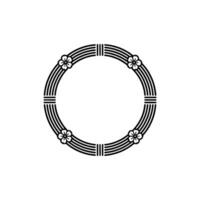 Minimalist Floral Circle Frame - Black and White - . vector