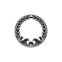 Elegant Black and White Circle Frame with Botanical and Marine Elements. vector