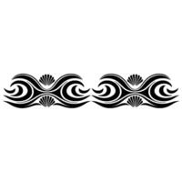 Ornate Black Waves and Seashells Border on Light Background. vector