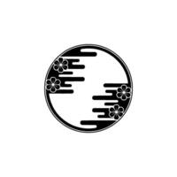 Japanese Style Circle with Flowers Minimalist. vector