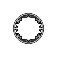 Elegant Black Floral Circle Frame on Gray, Decorative Element. vector