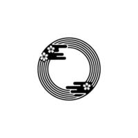 Japanese-Inspired Circular with Cherry Blossoms and Waves, Minimalist. vector