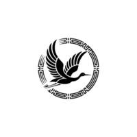 Elegant Crane in Circle Frame, Minimalist , Zen Aesthetic. vector