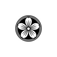 Japanese Sakura Flower Crest in Circle, Black and White, Minimalist. vector