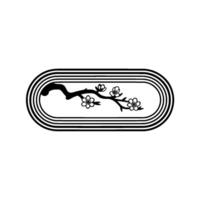 Minimalist Cherry Blossom Branch Inside Striped Oval Frame. vector