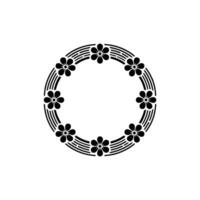 Floral Circle Frame - Black and White Minimalist. vector