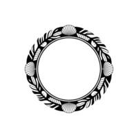Elegant Black and White Seashell Leaf Wreath, Minimalist. vector