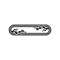 Minimalist Floral Branch Oval Frame, Black and White. vector